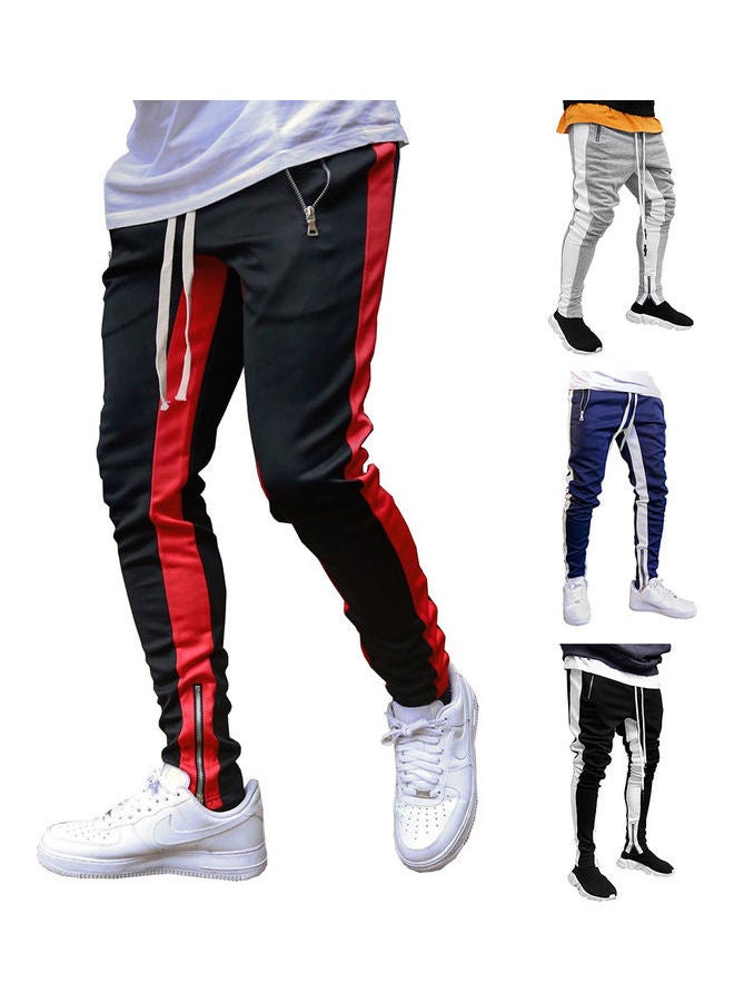 Men Stylish Colour Block Sports Skinny Pants Trousers Navy Blue - Image 5