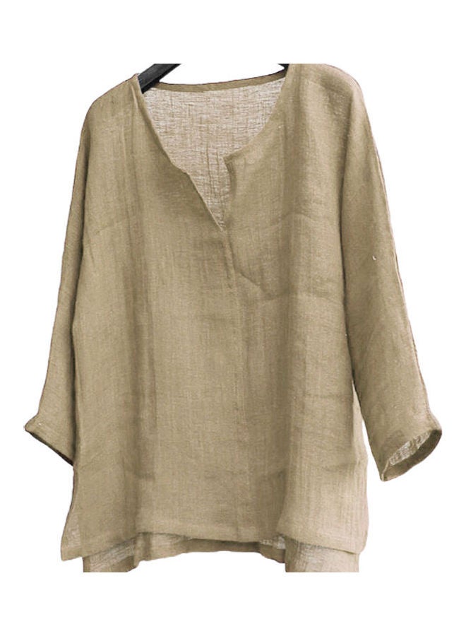 تيشيرت فضفاض سادة كاكي - Image 1