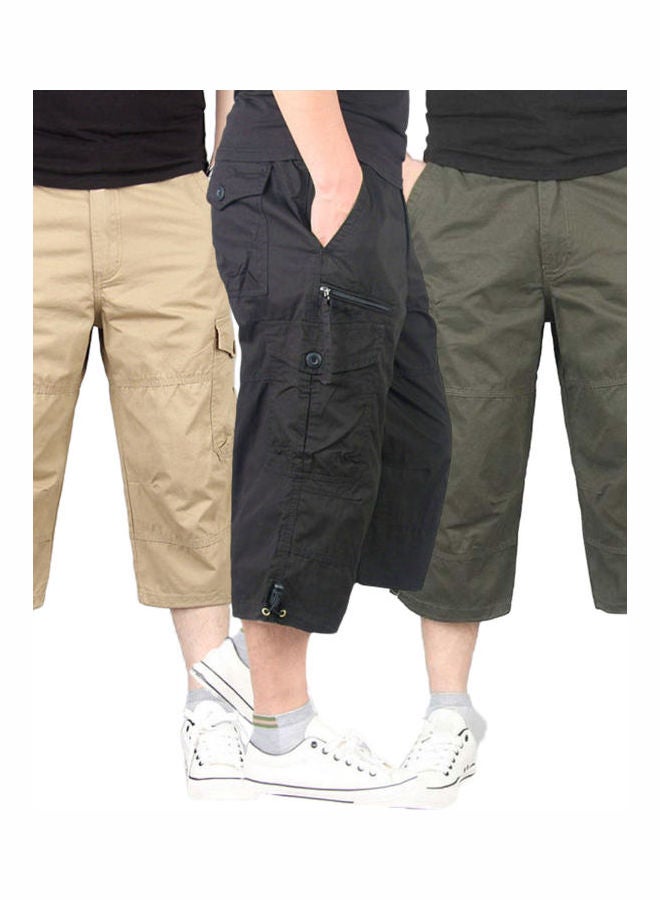 بنطال كابري قصير بقصة مستقيمة ولون سادة للرجال رمادي - Image 2
