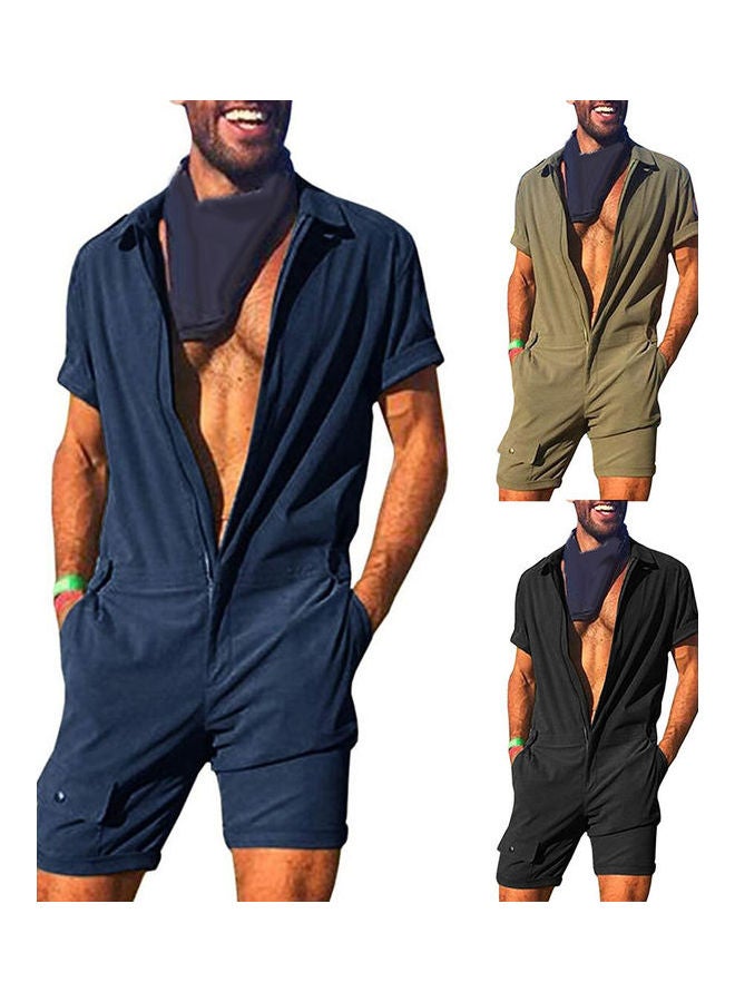 Generic - Men Solid Colour Jumpsuit Zip Romper Overall Work Clothes Navy Blue - Image 1