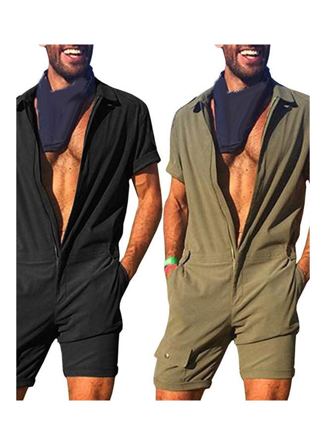 Generic - Men Solid Colour Jumpsuit Zip Romper Overall Work Clothes Navy Blue - Image 1
