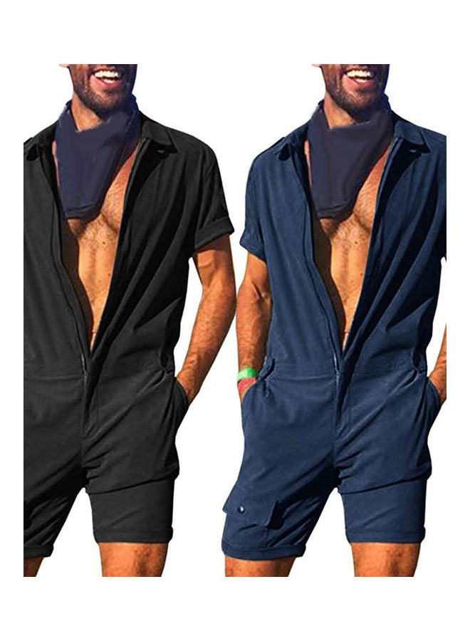 Generic - Men Solid Colour Jumpsuit Zip Romper Overall Work Clothes Navy Blue - Image 1