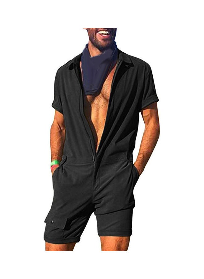 Generic - Men Solid Colour Jumpsuit Zip Romper Overall Work Clothes Navy Blue - Image 1