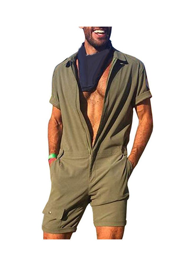 Generic - Men Solid Colour Jumpsuit Zip Romper Overall Work Clothes Navy Blue - Image 1
