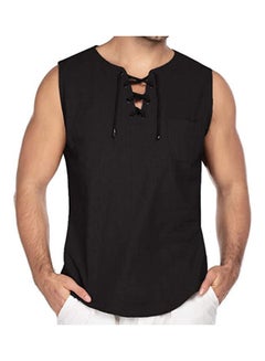Casual Summer Men Solid Colour Sleeveless V Neck T-shirt Black