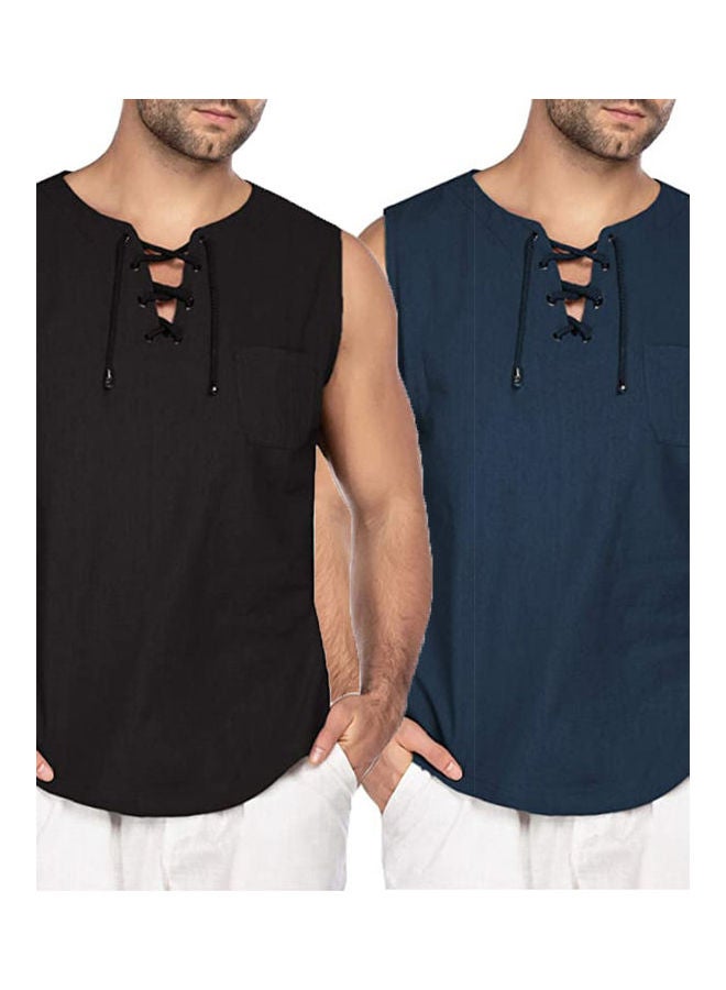 Generic - Casual Summer Men Solid Colour Sleeveless V Neck T-shirt Black - Image 1
