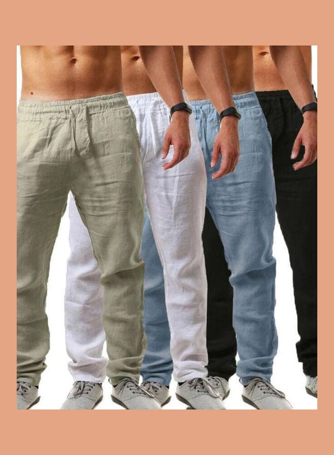 بنطال طويل برباط قابل للتهوية للرجال بلون سادة أبيض - Image 2