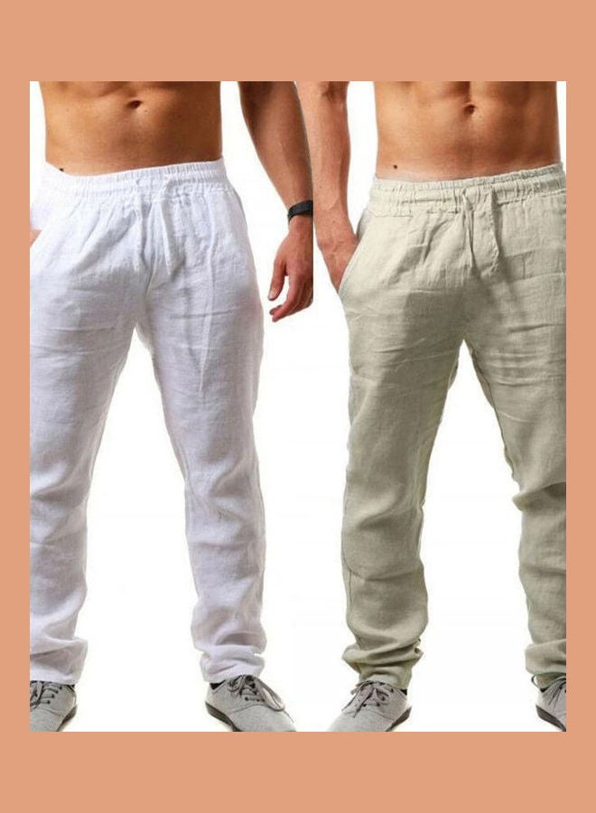 بنطال طويل برباط قابل للتهوية للرجال بلون سادة أبيض - Image 3