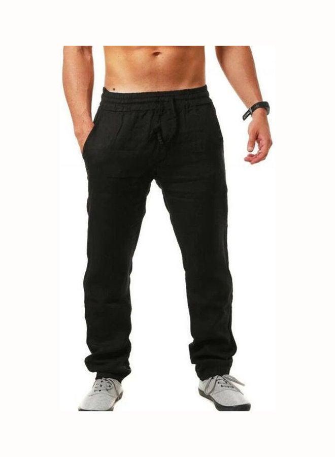 بنطال طويل برباط قابل للتهوية للرجال بلون سادة أبيض - Image 5