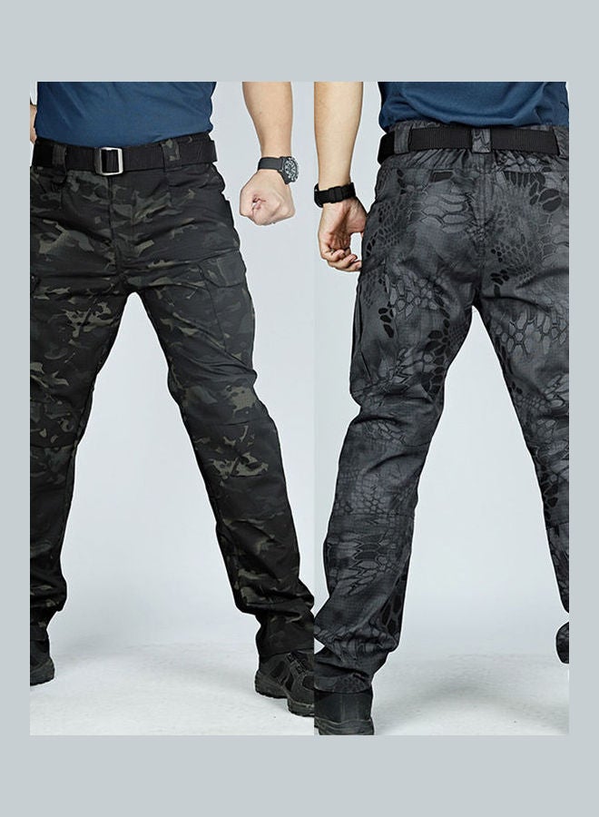 Men Camo Multi-Pockets Tactical Trousers Cargo Pants Black Camouflage  - Image 4