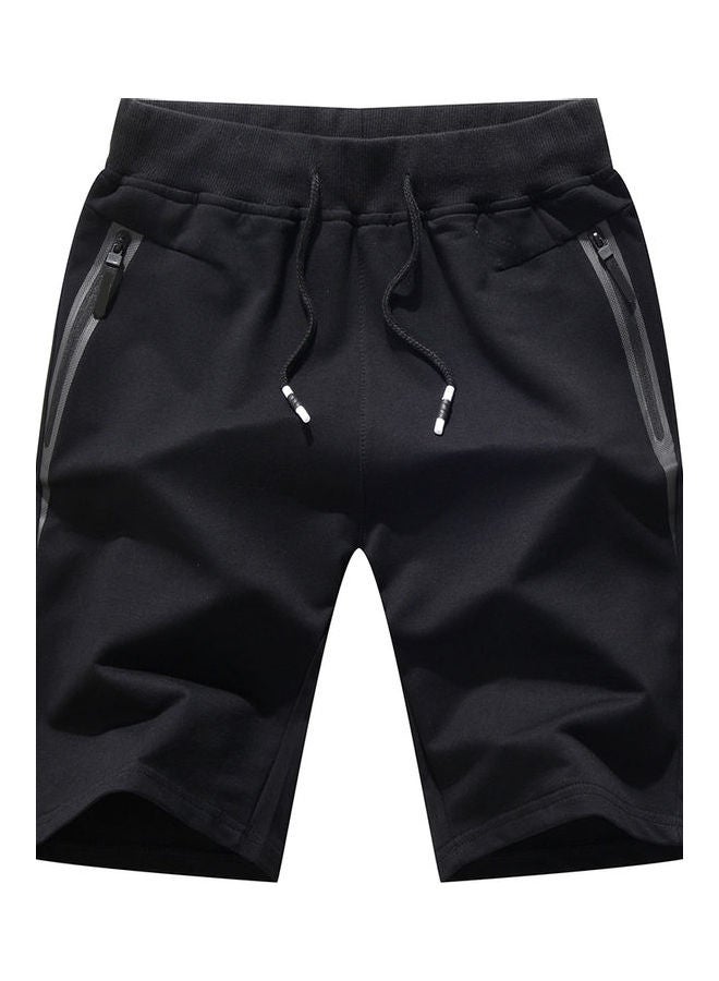 Men Summer Drawstring Pockets Sport Pants Beach Shorts Black - Image 1