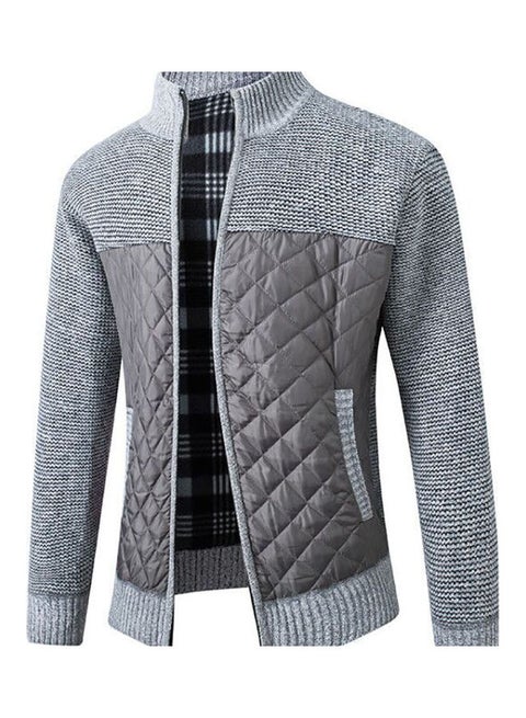 Zipperd  Knitted Coat Light Grey