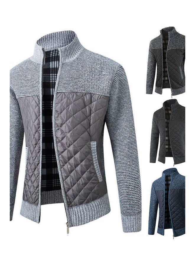 Generic - Zipperd  Knitted Coat Light Grey - Image 1