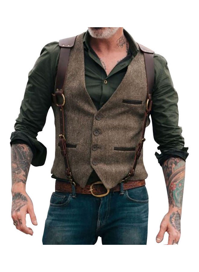 صدرية بأزرار بلون القهوة - Image 1