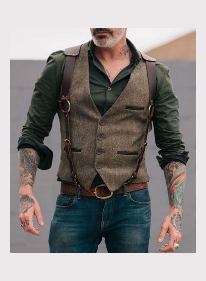 صدرية بأزرار بلون القهوة - Image 2