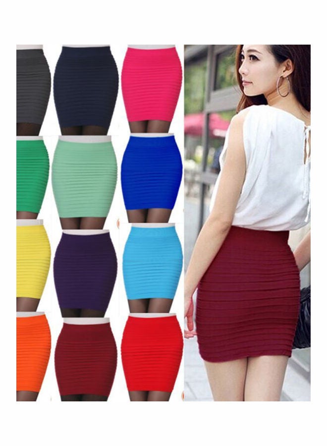 Ladies Fashion Pencil Pleated Tuck Bodycon Mini Short Skirt Meired - Image 2