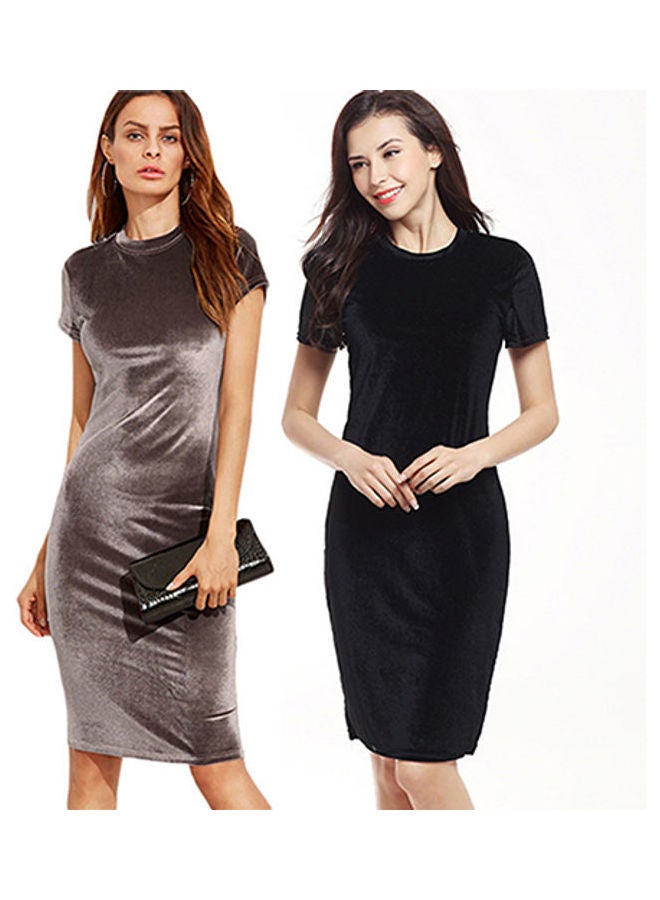 Women's Party Sheath Bodycon Pencil Velvet Dress Grey - Image 2