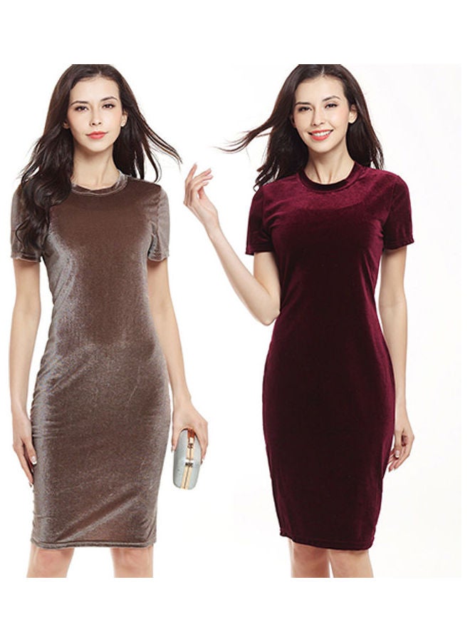 Women's Party Sheath Bodycon Pencil Velvet Dress Grey - Image 3