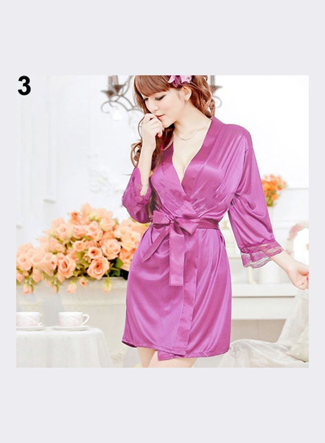 Front Belted Nightgown Pajamas Purple - Image 1