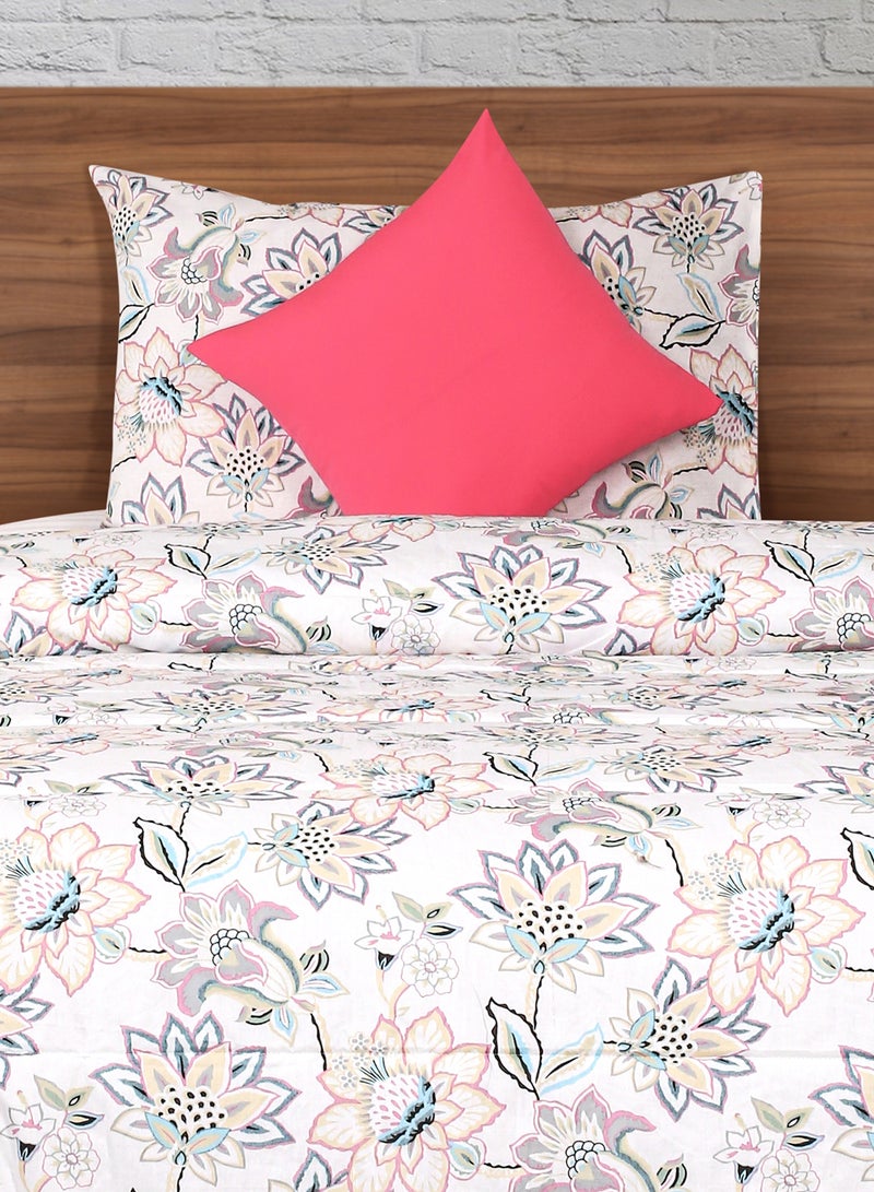 Amal Comforter Set Twin Size All Season Everyday Use Bedding Set 100% Cotton 3 Pieces 1 Comforter 150x200 cm, 1 Pillow Cover 50x75 cm, 1 Cushion Cover 40x40 cm White/Pink/Beige Cotton Twin Cotton White/Pink/Beige Twin - Image 2