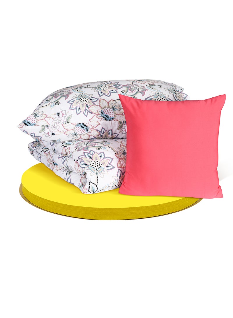 Amal Comforter Set Twin Size All Season Everyday Use Bedding Set 100% Cotton 3 Pieces 1 Comforter 150x200 cm, 1 Pillow Cover 50x75 cm, 1 Cushion Cover 40x40 cm White/Pink/Beige Cotton Twin Cotton White/Pink/Beige Twin - Image 4