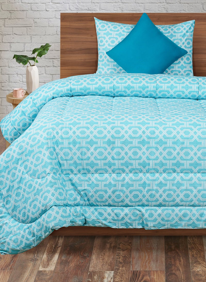 Amal Comforter Set Twin Size All Season Everyday Use Bedding Set 100% Cotton 3 Pieces 1 Comforter 150x200 cm, 1 Pillow Cover 50x75 cm, 1 Cushion Cover 40x40 cm Teal/White Cotton Twin Cotton Teal/White 150 x 200cm - Image 1