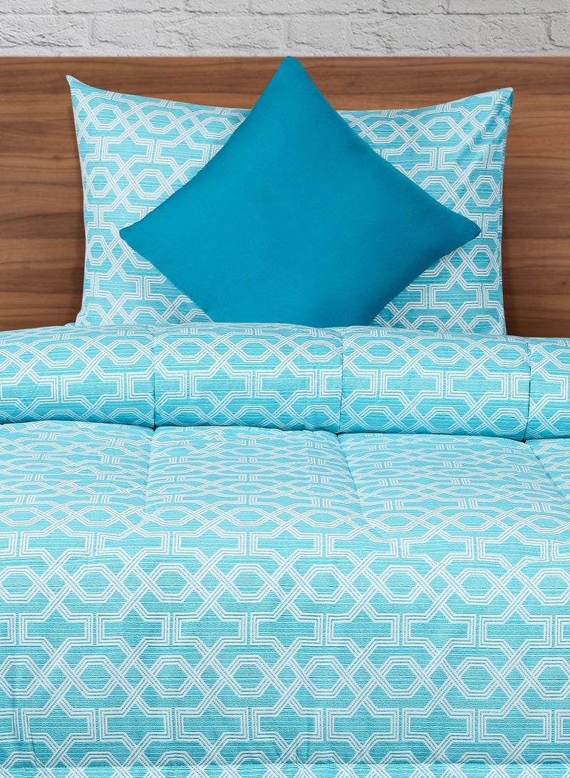 Amal Comforter Set Twin Size All Season Everyday Use Bedding Set 100% Cotton 3 Pieces 1 Comforter 150x200 cm, 1 Pillow Cover 50x75 cm, 1 Cushion Cover 40x40 cm Teal/White Cotton Twin Cotton Teal/White 150 x 200cm - Image 2