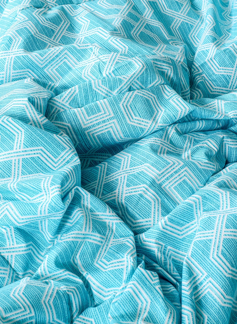 Amal Comforter Set Twin Size All Season Everyday Use Bedding Set 100% Cotton 3 Pieces 1 Comforter 150x200 cm, 1 Pillow Cover 50x75 cm, 1 Cushion Cover 40x40 cm Teal/White Cotton Twin Cotton Teal/White 150 x 200cm - Image 3