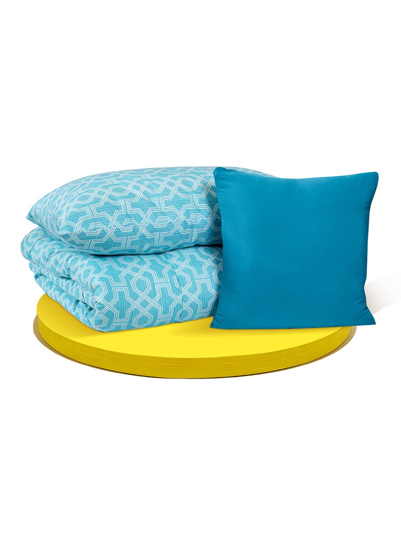Amal Comforter Set Twin Size All Season Everyday Use Bedding Set 100% Cotton 3 Pieces 1 Comforter 150x200 cm, 1 Pillow Cover 50x75 cm, 1 Cushion Cover 40x40 cm Teal/White Cotton Twin Cotton Teal/White 150 x 200cm - Image 4