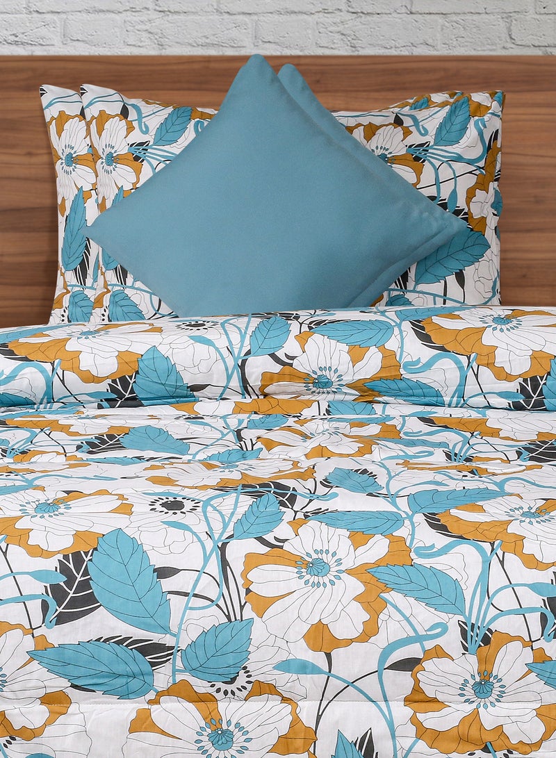 أمال طقم لحاف مقاس كينج للاستخدام اليومي لجميع المواسم مصنوع من القطن بنسبة 100% مكون من 5 قطع 1 لحاف 215 × 240 سم + 2 غطاء وسادة 50 × 75 سم + 2 غطاء وسادة 40 × 40 سم أزرق/أبيض/بني بوليستر كينج - Image 2