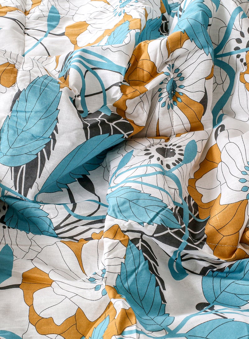 أمال طقم لحاف مقاس كينج للاستخدام اليومي لجميع المواسم مصنوع من القطن بنسبة 100% مكون من 5 قطع 1 لحاف 215 × 240 سم + 2 غطاء وسادة 50 × 75 سم + 2 غطاء وسادة 40 × 40 سم أزرق/أبيض/بني بوليستر كينج - Image 3