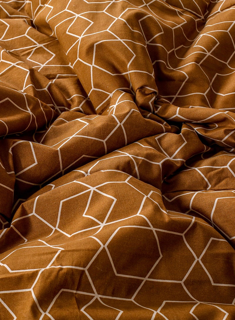 Amal Comforter Set King Size All Season Everyday Use Bedding Set 100% Cotton 5 Pieces 1 Comforter 215 x 240cm + 2 Pillow Covers 50x75 xm + 2 Cushion Covers 40x40 cm White/Brown Polyester King Polyester White/Brown  - Image 3