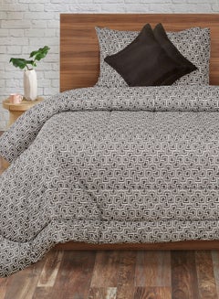 Amal Comforter Set Queen Size All Season Everyday Use Bedding Set 100% Cotton 5 Pieces 1 Comforter 200 x 220cm and 2 Pillow Covers 50x75 cm and 2 Cushion Covers 40x40cm  Polyester Grey/Brown 200 x 220cm Polyester Grey/Brown  - Image 1