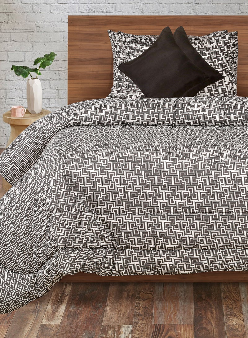 Amal Comforter Set Queen Size All Season Everyday Use Bedding Set 100% Cotton 5 Pieces 1 Comforter 200 x 220cm and 2 Pillow Covers 50x75 cm and 2 Cushion Covers 40x40cm  Polyester Grey/Brown 200 x 220cm Polyester Grey/Brown  - Image 1