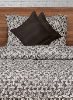 Amal Comforter Set Queen Size All Season Everyday Use Bedding Set 100% Cotton 5 Pieces 1 Comforter 200 x 220cm and 2 Pillow Covers 50x75 cm and 2 Cushion Covers 40x40cm  Polyester Grey/Brown 200 x 220cm Polyester Grey/Brown  - Image 2
