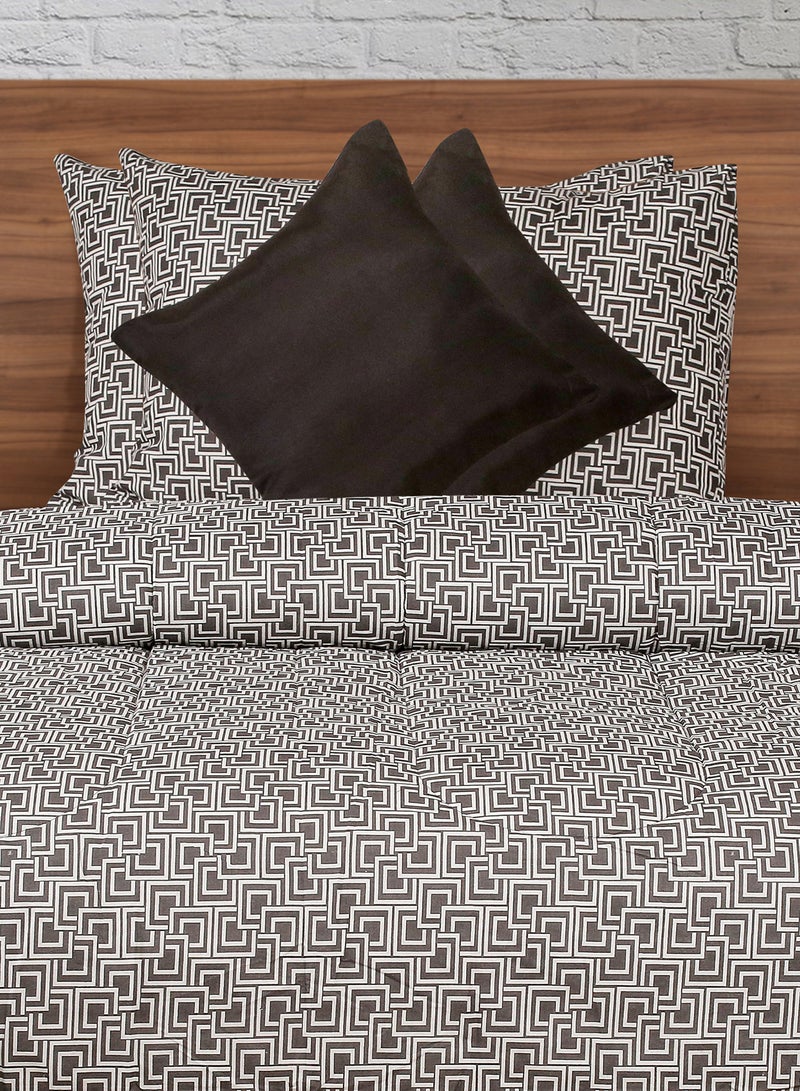 Amal Comforter Set Queen Size All Season Everyday Use Bedding Set 100% Cotton 5 Pieces 1 Comforter 200 x 220cm and 2 Pillow Covers 50x75 cm and 2 Cushion Covers 40x40cm  Polyester Grey/Brown 200 x 220cm Polyester Grey/Brown  - Image 2