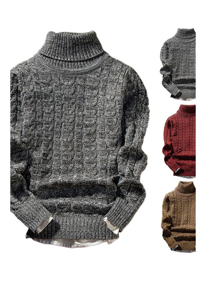 Casual Winter Turtle Neck Long Sleeve Twist Slim Knitted Sweater multicolour  - Image 3