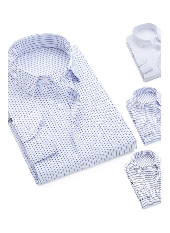 Long Sleeve Vertical Stripes Print Buttons Down Shirt White - Image 1