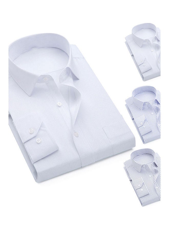 Long Sleeve Vertical Stripes Print Buttons Down Shirt White - Image 2
