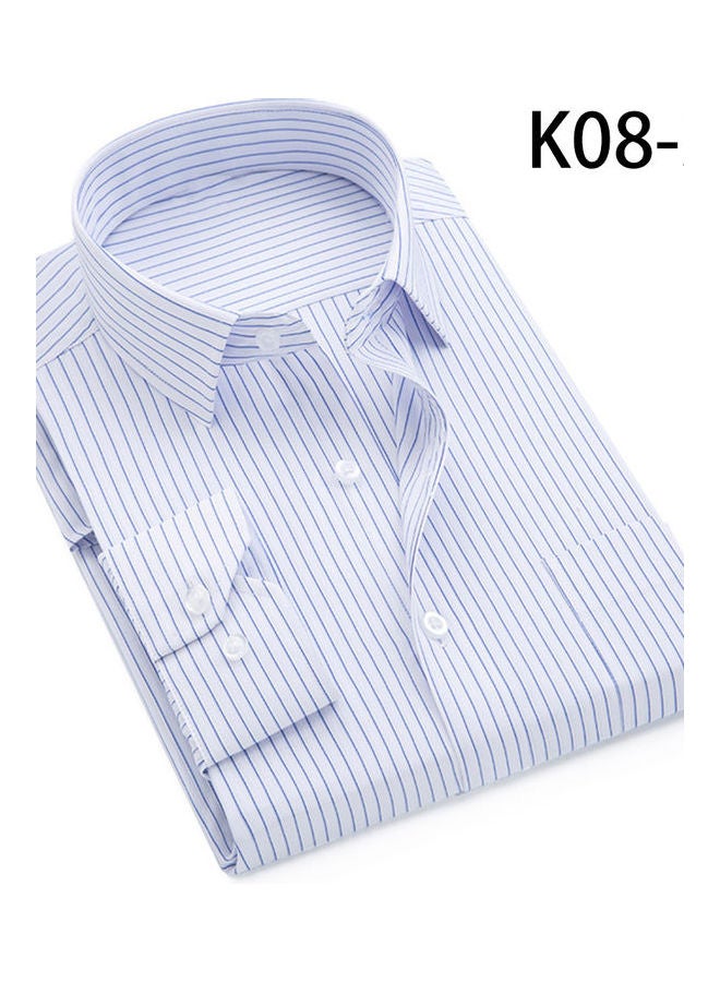 Long Sleeve Vertical Stripes Print Buttons Down Shirt White - Image 4