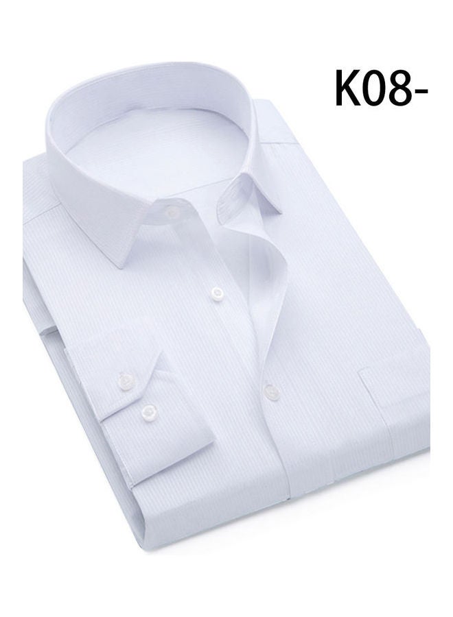Long Sleeve Vertical Stripes Print Buttons Down Shirt White - Image 5