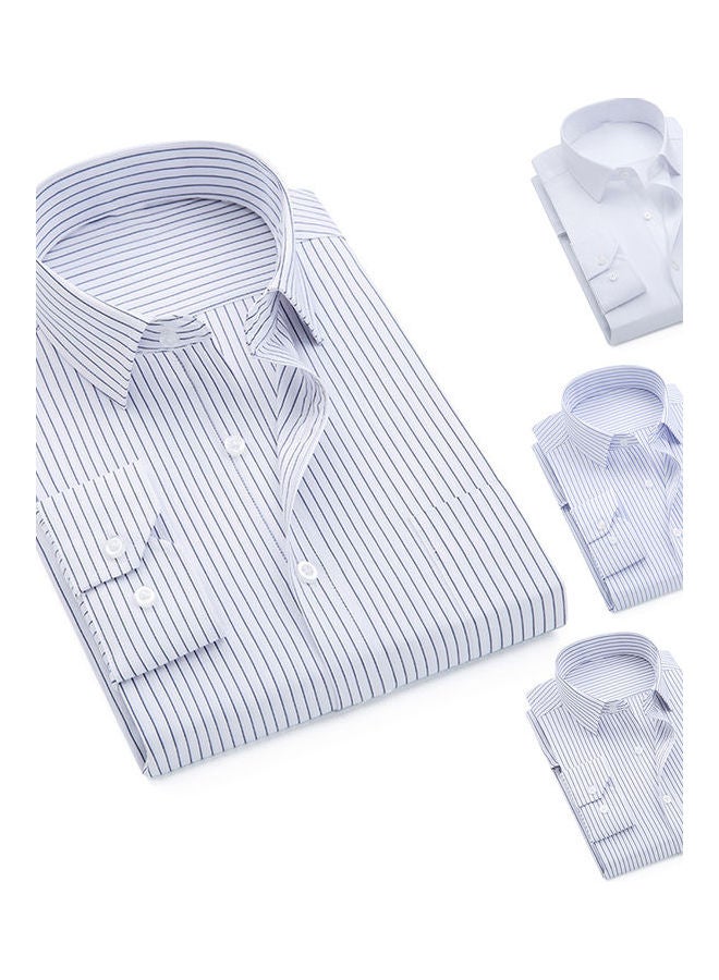 Long Sleeve Vertical Stripes Print Buttons Down Shirt White - Image 3