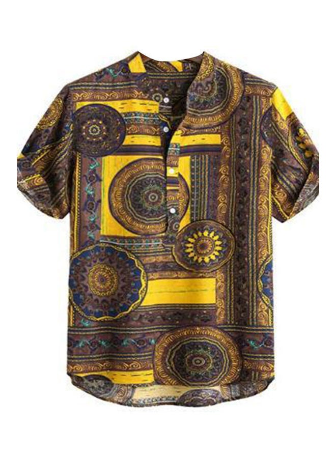 Summer Ethnic Geometry Print Short Sleeve Buttons Pullover Shirt multicolour - Image 1