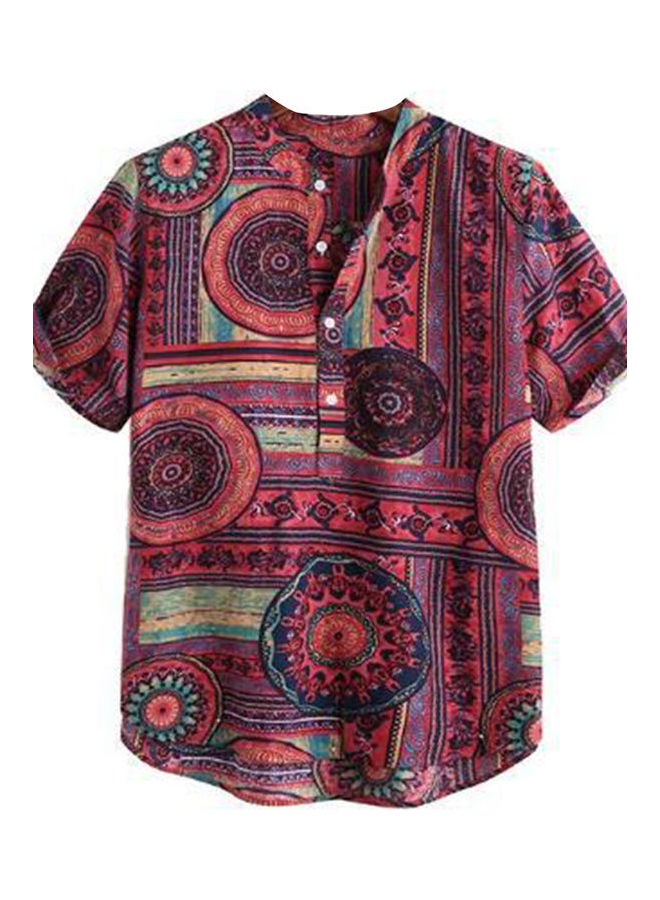 Summer Ethnic Geometry Print Short Sleeve Buttons Pullover Shirt multicolour - Image 5
