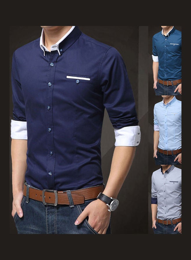 Long Sleeve Color Block Cuff Slim Buttons Down Shirt multicolour  - Image 2