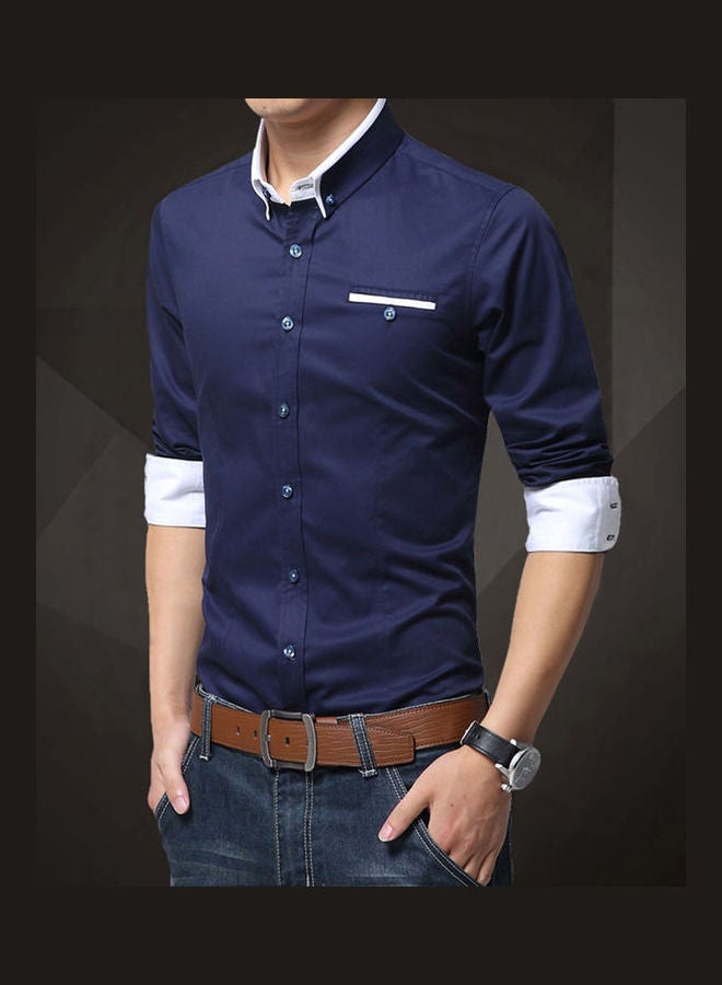 Long Sleeve Color Block Cuff Slim Buttons Down Shirt multicolour  - Image 5