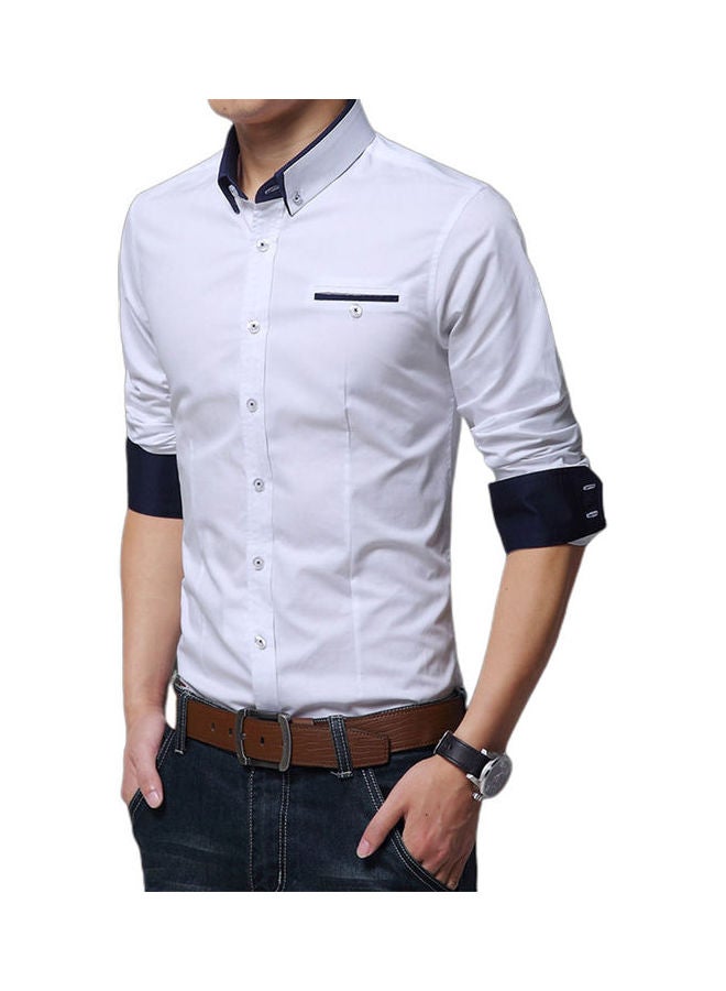 Long Sleeve Color Block Cuff Slim Buttons Down Shirt multicolour  - Image 1