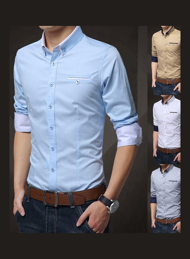 Long Sleeve Color Block Cuff Slim Buttons Down Shirt multicolour  - Image 3