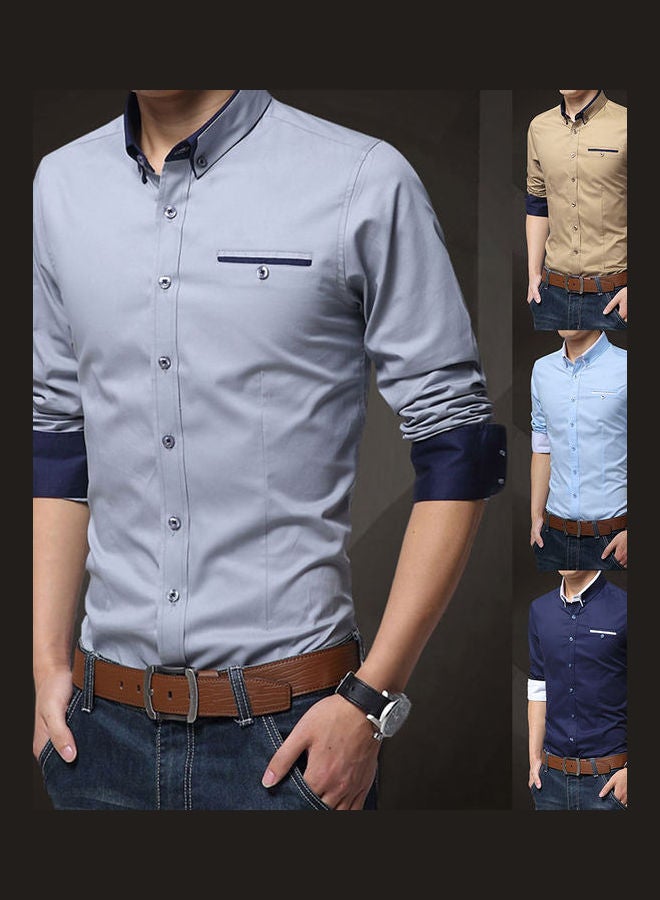 Long Sleeve Color Block Cuff Slim Buttons Down Shirt multicolour  - Image 4