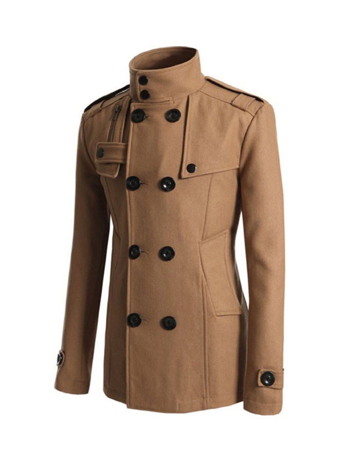 Long Sleeve Lapel Collar Double-Breasted Pockets Woolen Slim Trench Coat multicolour - v1606933149/N42701252V_6